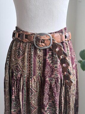 2 tone brown y2k faux leather braided belt with silver buckle